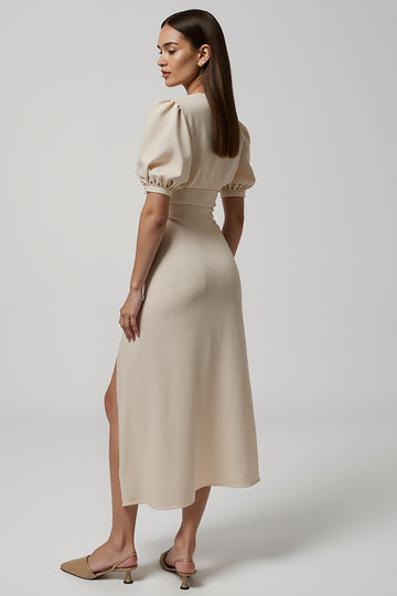 Ivory A Line Satin Long Formal Dress with Slit